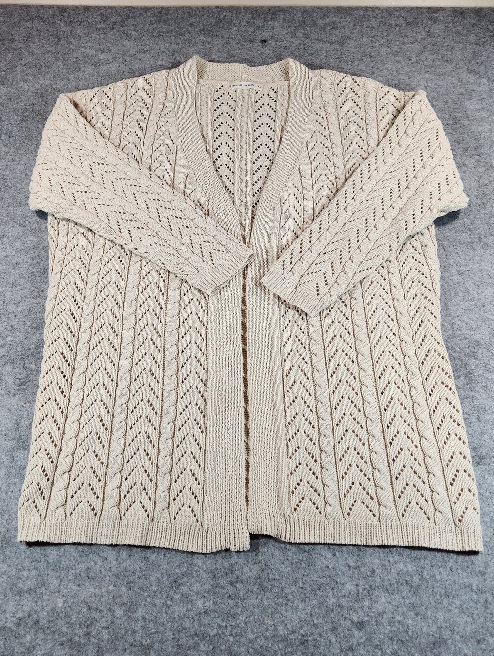 moon & madison Cream Open-Front Pointelle & Cable Knit Cardigan XL